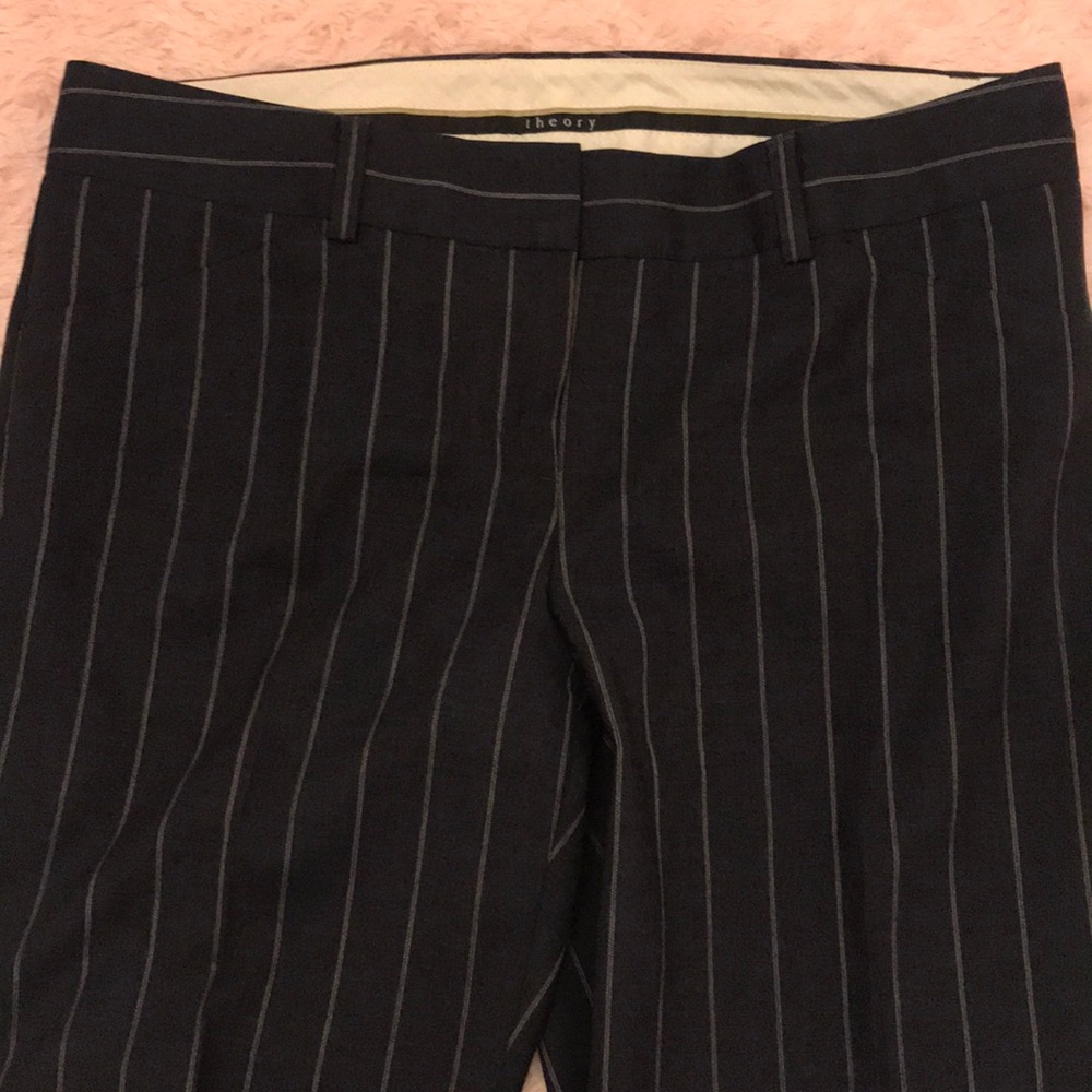 Theory black/charcoal grey/white pinstripe pants